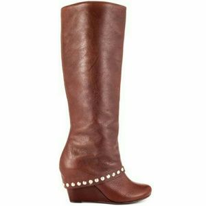 Tall wedge boots with studded fold-over design